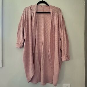 Women’s Amazon pink waffle knit 3/4 cuff sleeve cardigan sweater size small